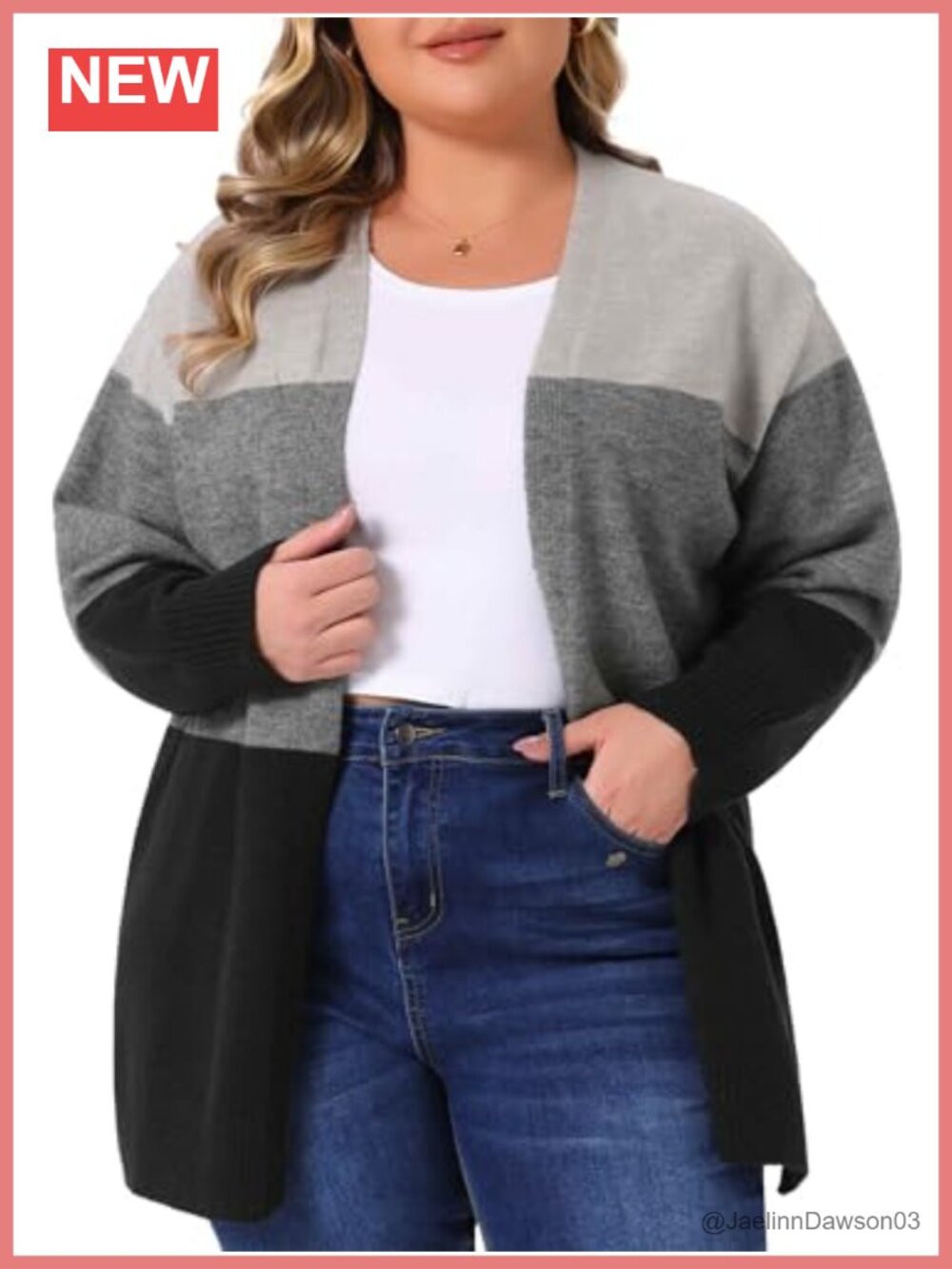 Plus Size Open Front Cardigan Chunky Knit Color Block Sweater Coatigan